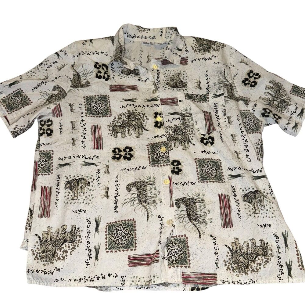 Willow Bay Button Up Blouse Womens Plus 1X‎ Tiger Leopard BIG CAT Vintage USA